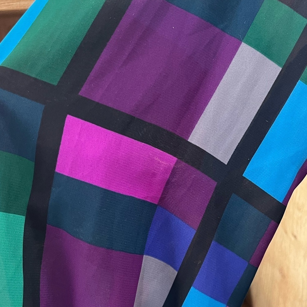 Mob wife  Blouse shirt Button Up 80s 90s sheer colorblock -10 - Picture 7 of 7